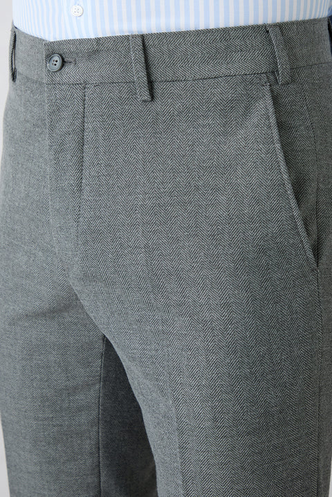 Orta Gri 7 Drop Slim Fit Dar Kesim Desenli Klasik Kumaş Pantolon