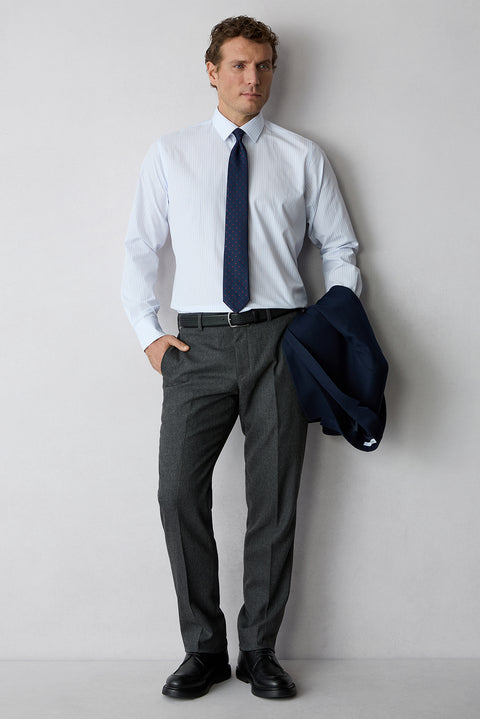 Dark Anthracite 6-Drop Regular Fit Textured Wool Classic Trousers