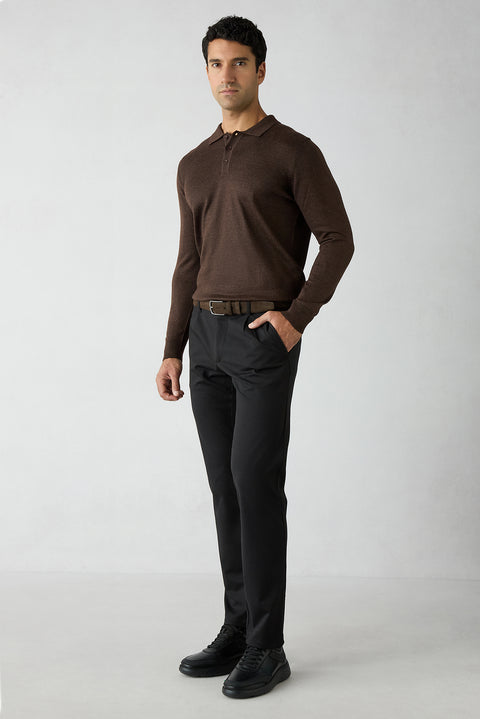 Black Regular Straight Fit Plain Lycra Sports Trousers