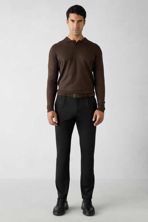 Black Regular Straight Fit Plain Lycra Sports Trousers