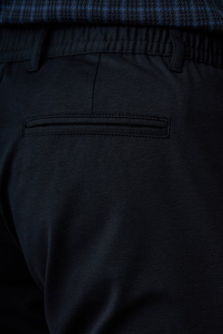 Koyu Lacivert Straight Regular Fit Lyocell Karışımlı Beli Lastikli Pileli Kanvas / Chino Pantolon