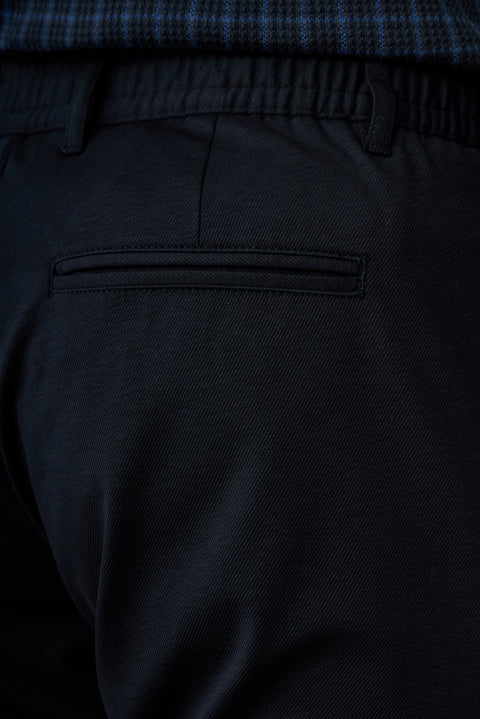Koyu Lacivert Straight Regular Fit Lyocell Karışımlı Beli Lastikli Pileli Kanvas / Chino Pantolon
