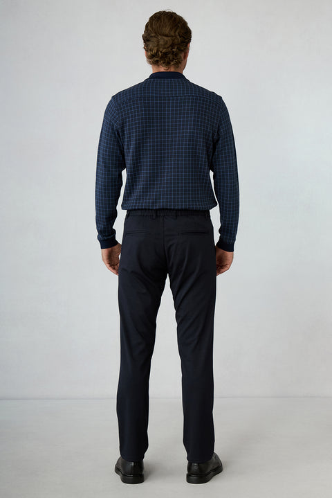 Koyu Lacivert Straight Regular Fit Lyocell Karışımlı Beli Lastikli Pileli Kanvas / Chino Pantolon