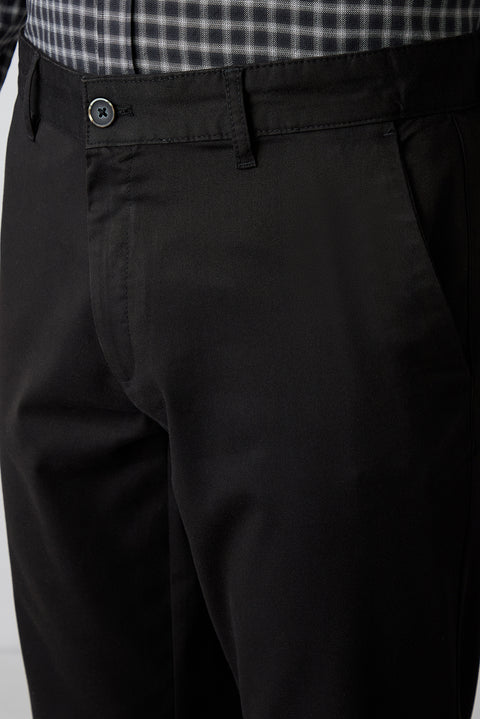 Siyah Regular Fit Standart Kesim Lyocell Karışımlı Yandan Cepli Likralı Esnek Kanvas / Chino Pantolon