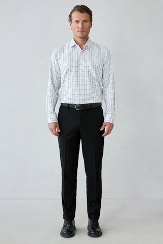 Siyah Straight Slim Fit Lyocell Yün Karışımlı Yandan Cep Beli Lastikli Kanvas / Chino Pantolon