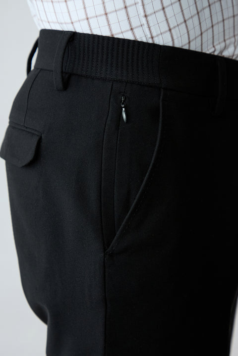 Black Slim Straight Fit Wool Blend Sport Pants