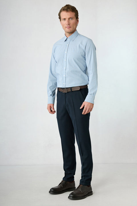 Dark Navy Slim Straight Fit Wool Blend Athletic Trousers
