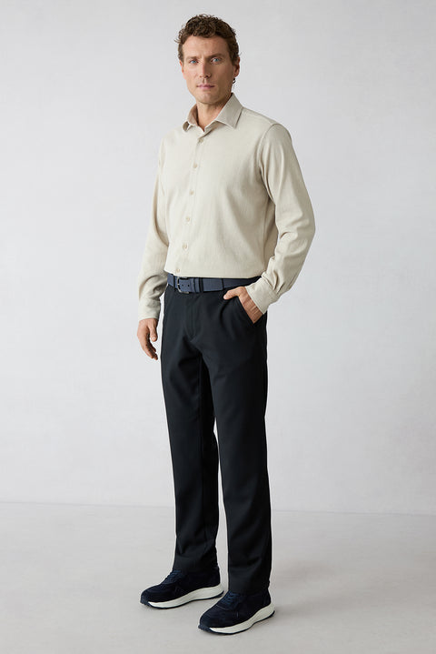 Koyu Lacivert Relaxed Fit Rahat Kesim Yandan Cep Likralı Esnek Kanvas / Chino Pantolon