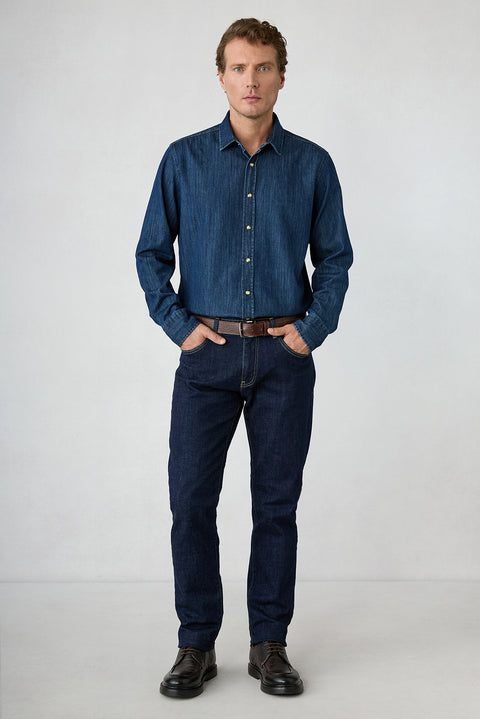 Koyu Lacivert Regular Fit Standart Kesim 5 Cep Pamuklu Denim Pantolon