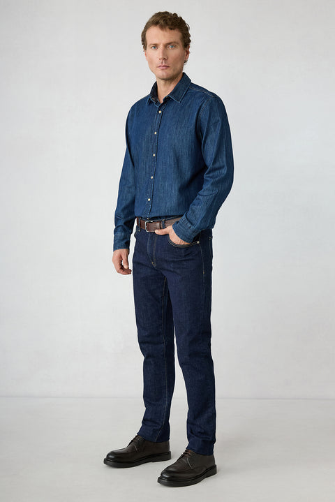 Koyu Lacivert Regular Fit Standart Kesim 5 Cep Pamuklu Denim Pantolon