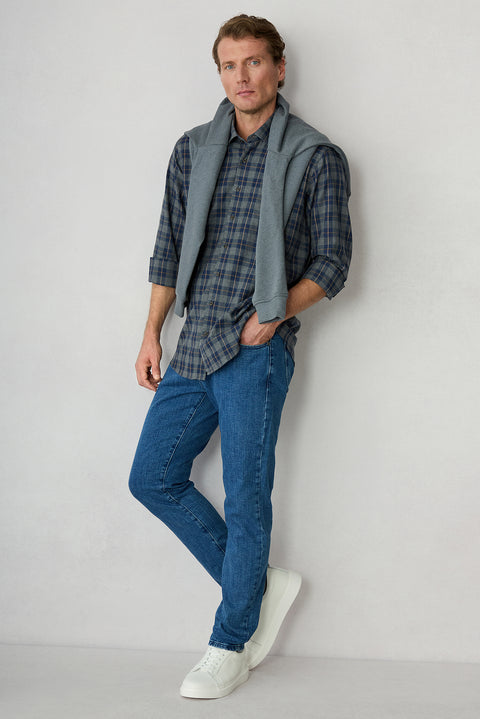 İndigo Tapered Fit 5 Cep Pamuklu Denim Pantolon