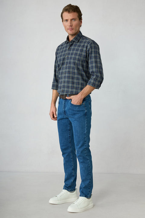 İndigo Tapered Fit 5 Cep Pamuklu Denim Pantolon