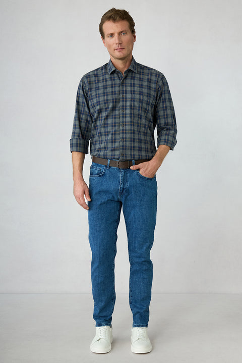 İndigo Tapered Fit 5 Cep Pamuklu Denim Pantolon