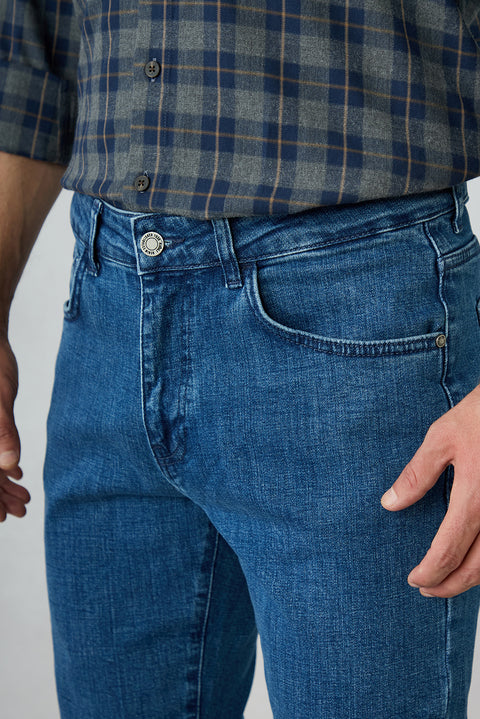 İndigo Tapered Fit 5 Cep Pamuklu Denim Pantolon