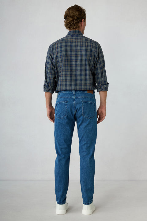 İndigo Tapered Fit 5 Cep Pamuklu Denim Pantolon