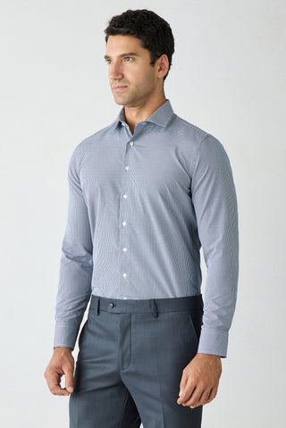 Koyu Lacivert Uzun Kol Slim Fit Pamuklu Ekose Gömlek