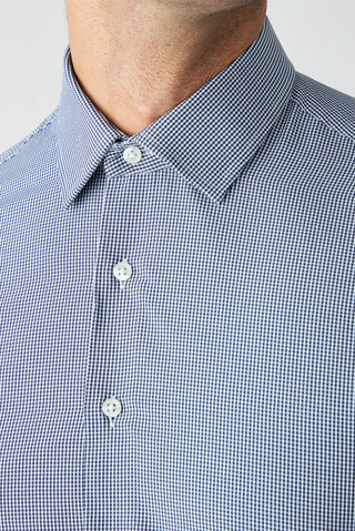 Koyu Lacivert Uzun Kol Slim Fit Pamuklu Ekose Gömlek