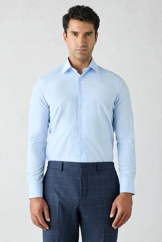 Açık Mavi Uzun Kol Slim Fit Pamuklu Ekose Gömlek
