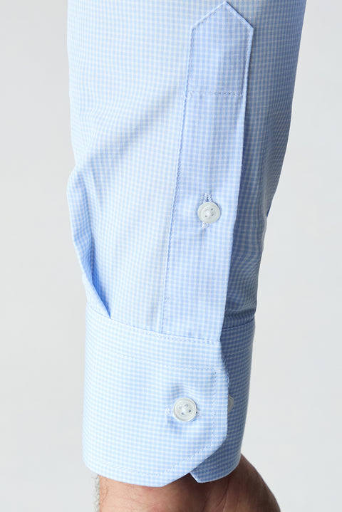 Açık Mavi Uzun Kol Slim Fit Ekose Pamuklu Kolay Ütülenebilir Klasik Gömlek