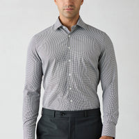 Dark Brown Long Sleeve Slim Fit Cotton Plaid Shirt