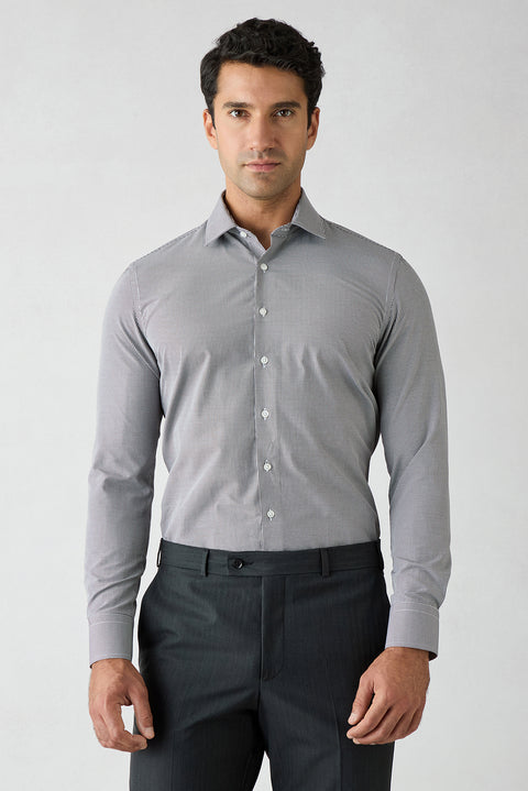 Dark Brown Long Sleeve Slim Fit Cotton Plaid Shirt
