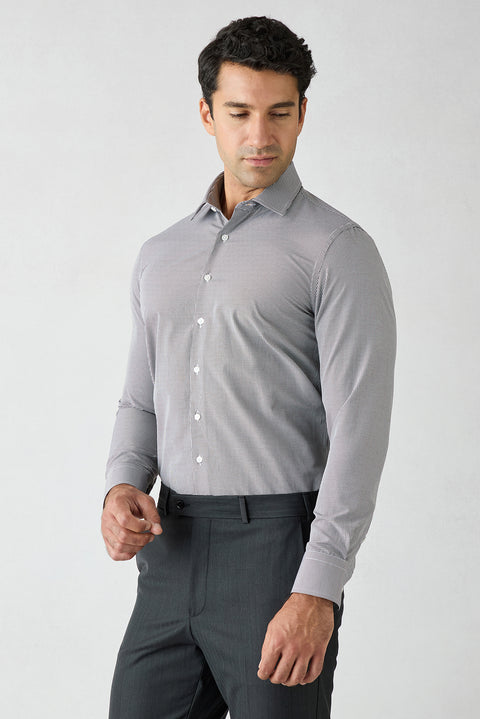 Dark Brown Long Sleeve Slim Fit Cotton Plaid Shirt