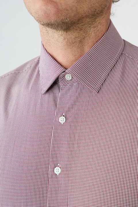 Wine Bordeaux Long Sleeve Slim Fit Cotton Plaid Shirt