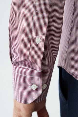 Şarap Bordo Uzun Kol Slim Fit Ekose Pamuklu Kolay Ütülenebilir Klasik Gömlek