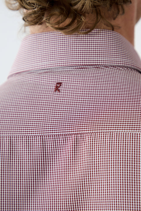 Wine Bordeaux Long Sleeve Slim Fit Cotton Plaid Shirt