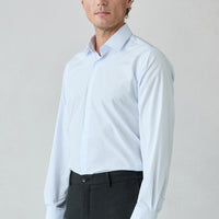 Light Blue Long Sleeve Regular Fit Plaid Cotton Shirt