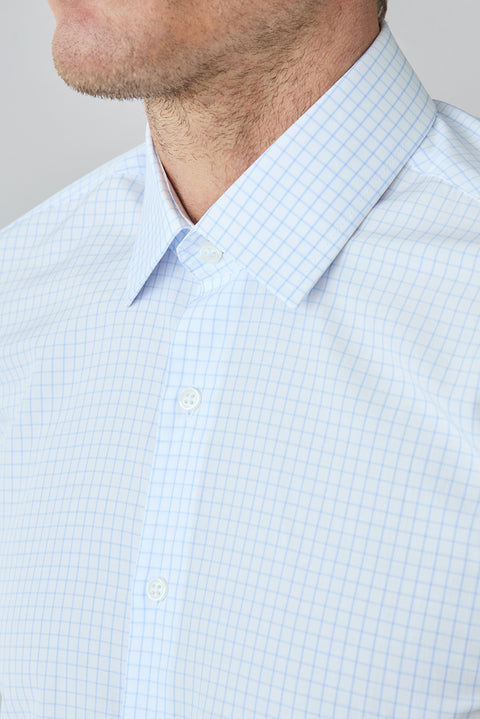 Light Blue Long Sleeve Regular Fit Plaid Cotton Shirt