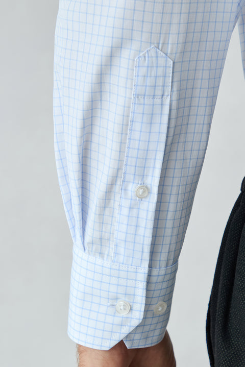 Light Blue Long Sleeve Regular Fit Plaid Cotton Shirt