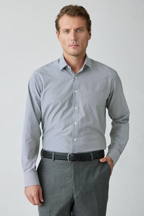 Black Long Sleeve Regular Fit Striped Cotton Shirt
