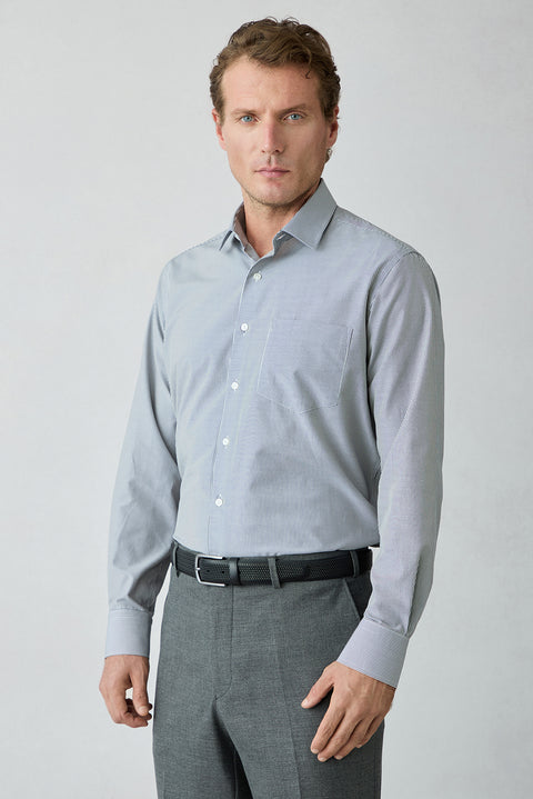 Black Long Sleeve Regular Fit Striped Cotton Shirt