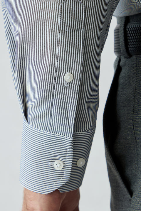 Black Long Sleeve Regular Fit Striped Cotton Shirt