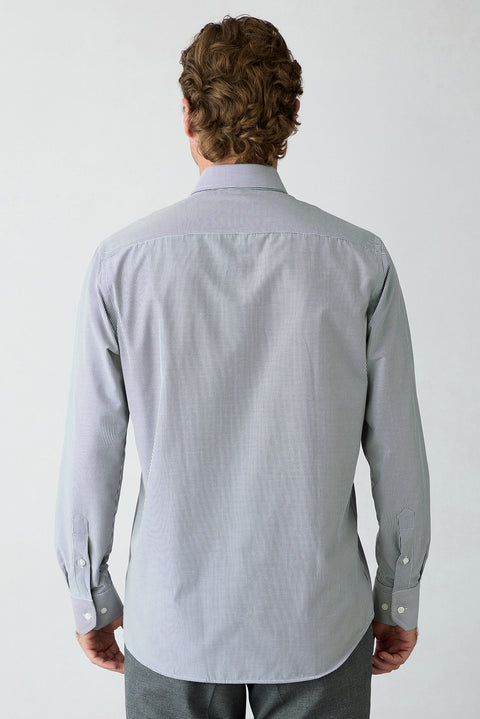 Black Long Sleeve Regular Fit Striped Cotton Shirt