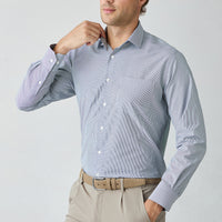 Dark Navy Long Sleeve Regular Fit Striped Cotton Shirt