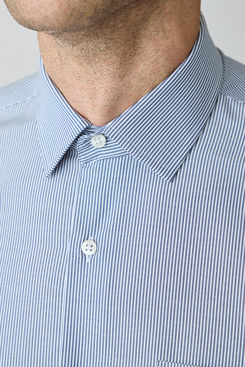 Dark Navy Long Sleeve Regular Fit Striped Cotton Shirt