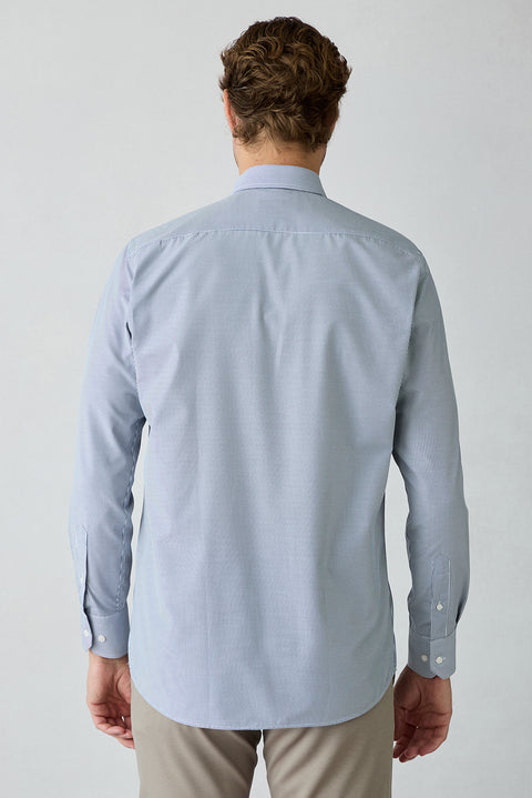 Dark Navy Long Sleeve Regular Fit Striped Cotton Shirt