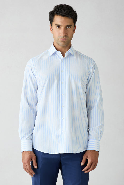 Light Blue Long Sleeve Regular Fit Striped Shirt