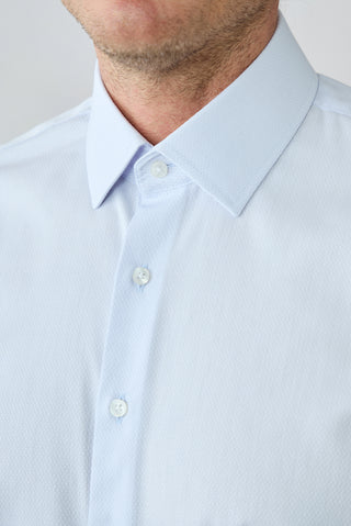 Uçuk Mavi Uzun Kol Slim Fit Pamuklu Armürlü Gömlek