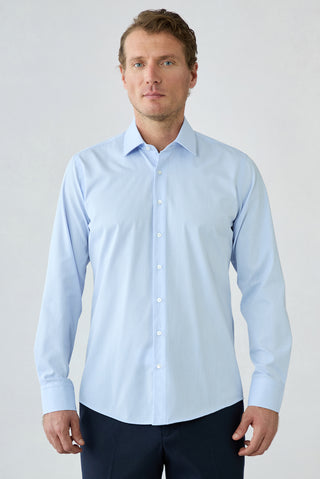 Açık Mavi Uzun Kol Slim Fit Pamuklu Armürlü Gömlek