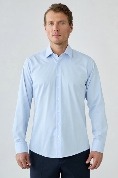Light Blue Long Sleeve Slim Fit Cotton Dobby Shirt