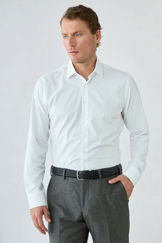 Beyaz Uzun Kol Slim Fit Pamuklu Armürlü Gömlek