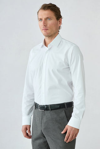Beyaz Uzun Kol Slim Fit Pamuklu Armürlü Gömlek