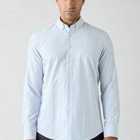 Medium Gray Long Sleeve Slim Fit Cotton Striped Shirt