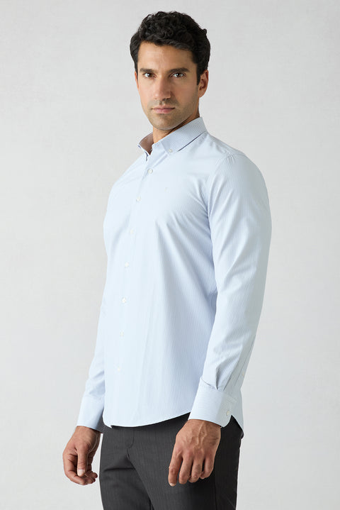 Medium Gray Long Sleeve Slim Fit Cotton Striped Shirt