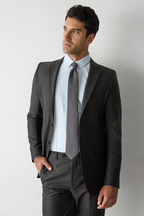 Medium Gray Long Sleeve Slim Fit Cotton Striped Shirt