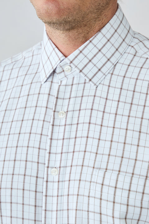 Medium Brown Long Sleeve Regular Fit Plaid Cotton Shirt