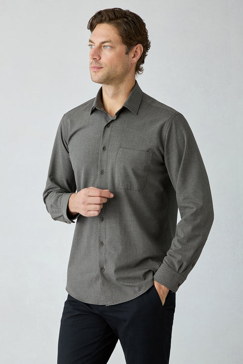 Medium Brown Long Sleeve Regular Fit Plain Shirt